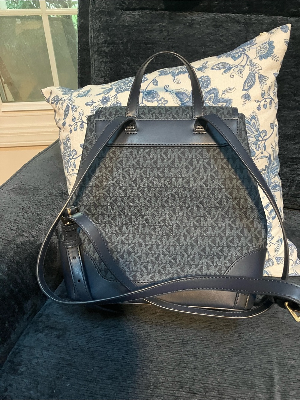 Michael Kors Navy and Gold MK Logo Backpack - Picture 2 of 5